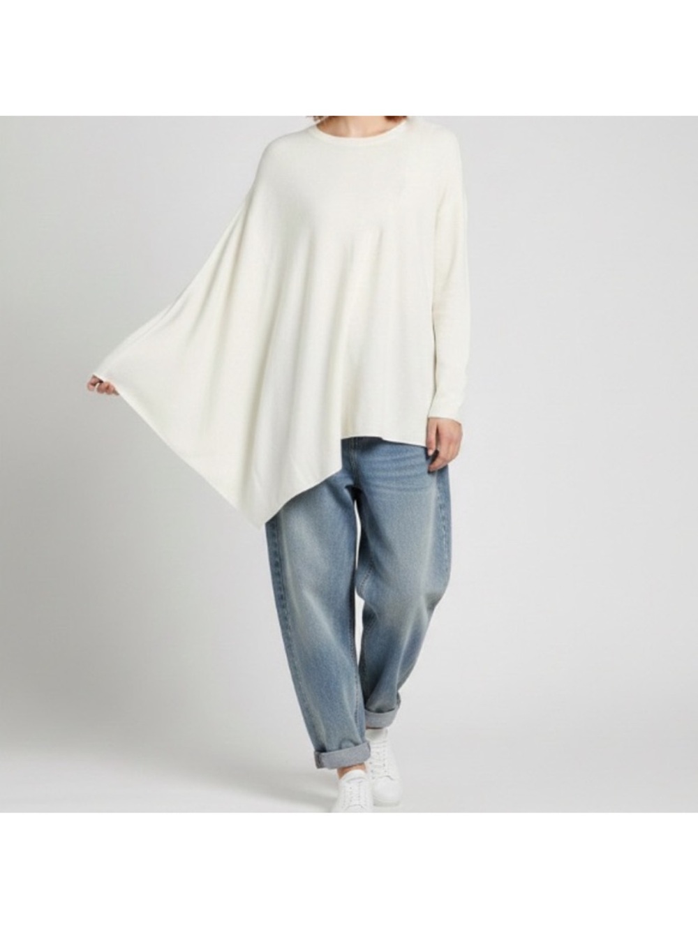 Ted Baker Poncho One Arm Tunic Sweater Wool Cashmere Cream Zip Accent Small